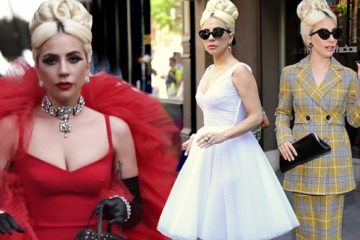 Lady Gaga shows off her ample cleavage in skimpy red dress as she debuts THIRD outfit for the day