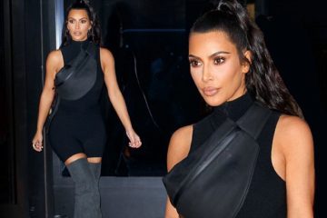 Kim Kardashian covers her curves in body-hugging singlet for Kanye West’s listening party in Queens