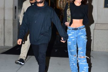 Bella Hadid flashes her slim waist as she leaves New York apartment with The Weeknd