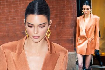 Kendall Jenner puts her long legs on parade in Satin Blazer Dress for Stuart Weitzman Event